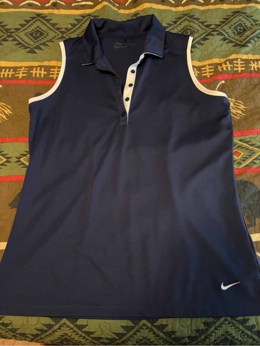 Nike Sleeveless Polo Tank Top in Navy with White Trim
